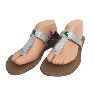 NWT Michigan State Spartans Silver Sparkle Logo Sandals Flip Flops MSU 9